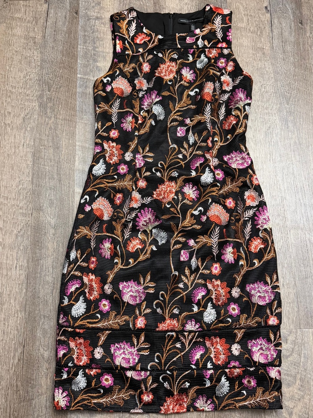 White House Black Market Black Floral Embroidered Midi Dress